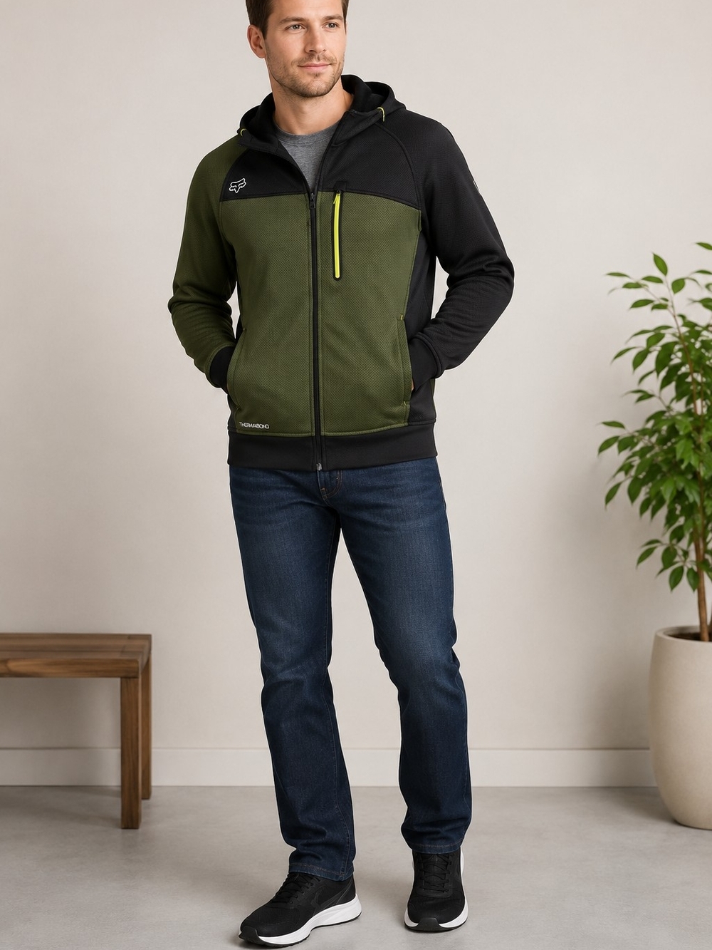 Fox Racing Active Tech Thermabond Zip Hoodie Jacket โ Olive/Black SIZE : M